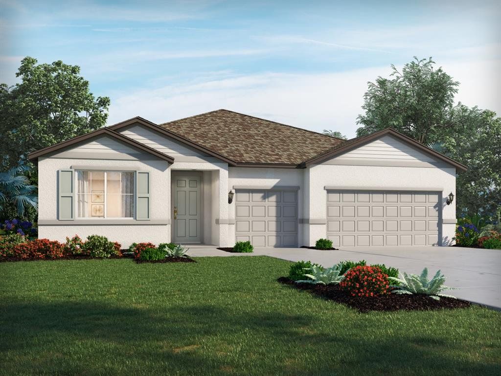 Front exterior of a new home in Oakfield Trails - Signature Series, Parrish, FL, highlighting curb appeal (Image 1).