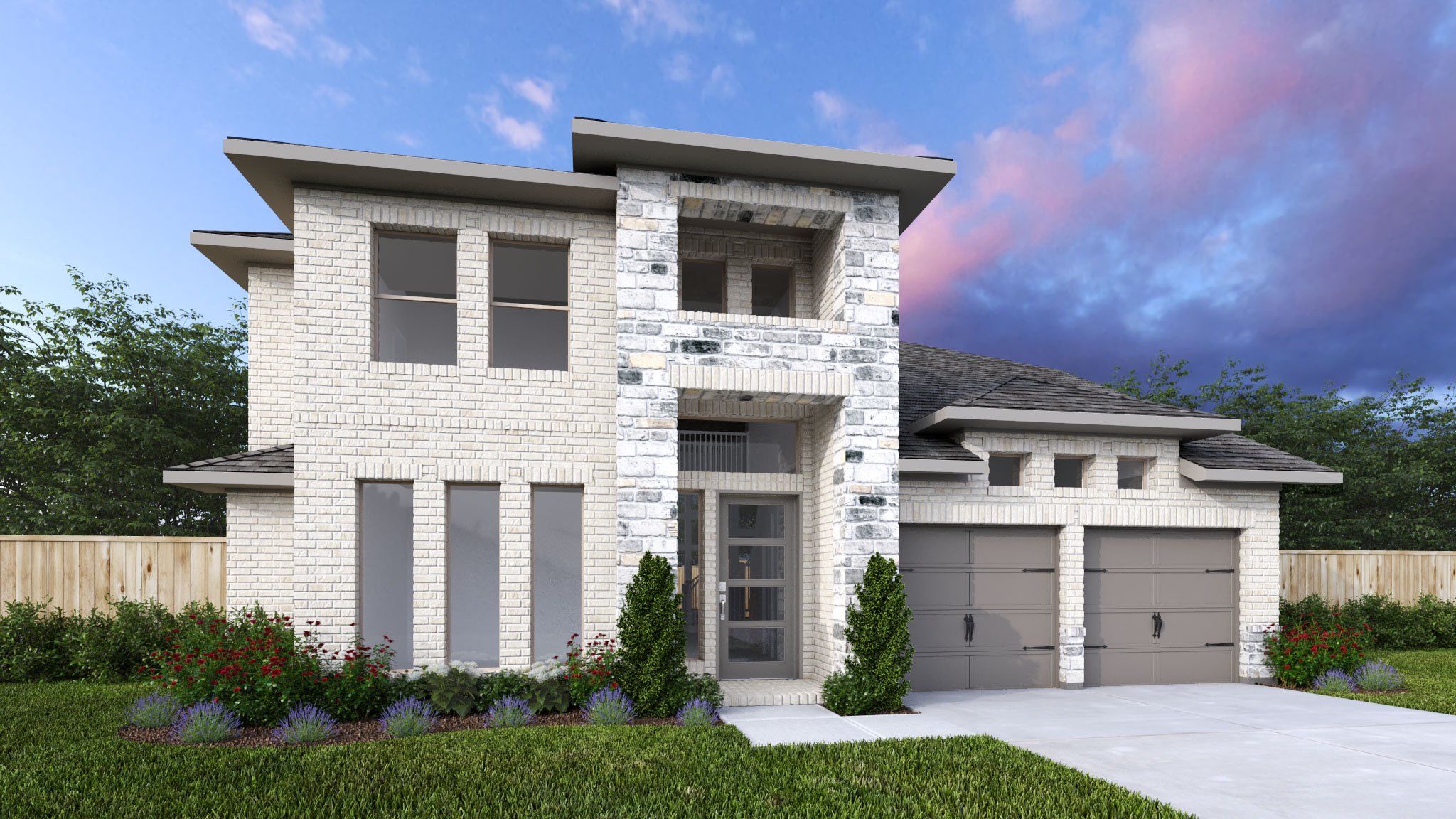 Front exterior of a new home in Cross Creek West, Fulshear, TX, highlighting curb appeal (Image 1). Front exterior of a new home in Cross Creek West, Fulshear, TX, highlighting curb appeal (Image 1).