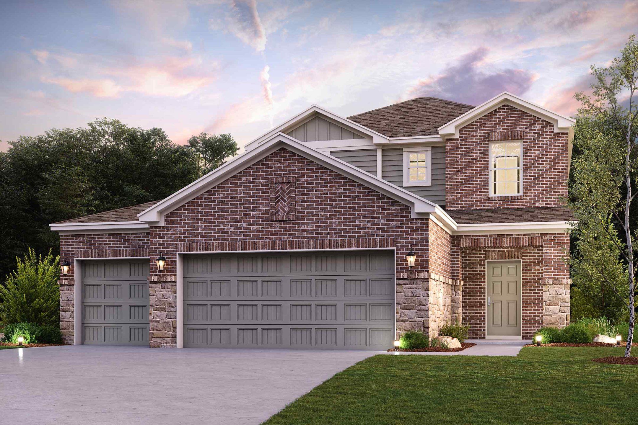 Front exterior of a new home in Overland Grove, Forney, TX, highlighting curb appeal (Image 1). Front exterior of a new home in Overland Grove, Forney, TX, highlighting curb appeal (Image 1).