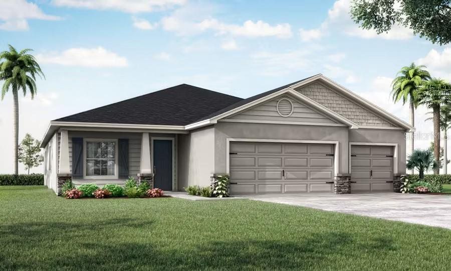 Front exterior of a new home in The Crossings - Single-Family Homes, St. Cloud, FL, highlighting curb appeal (Image 1).