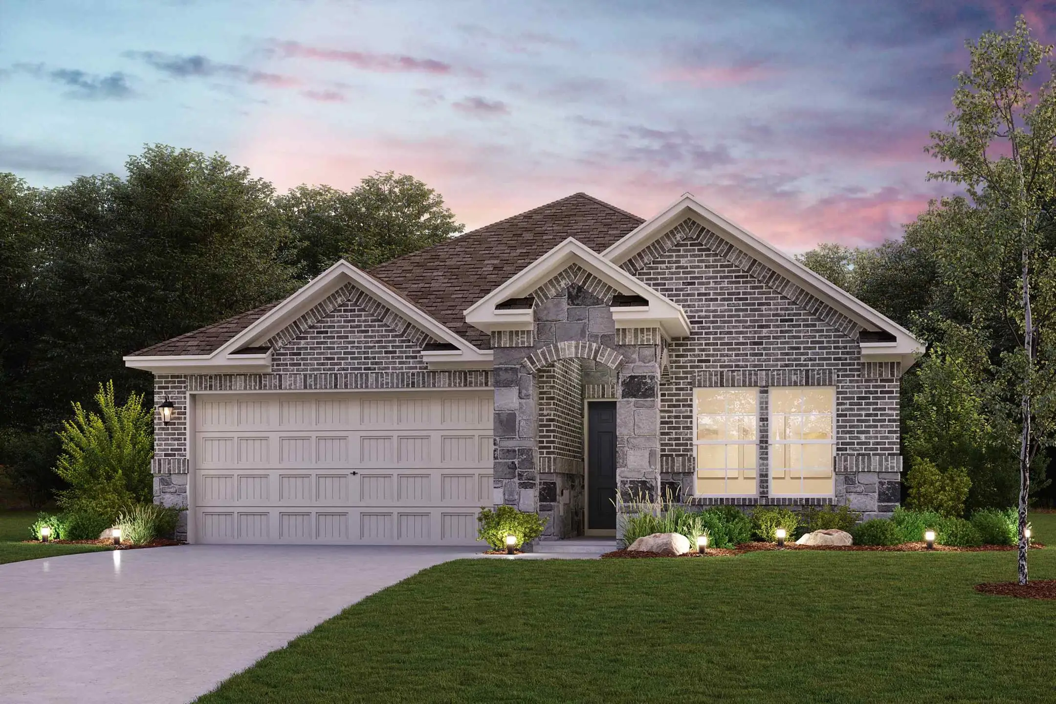 Front exterior of a new home in Ambergrove, Royse City, TX, highlighting curb appeal (Image 1). Front exterior of a new home in Ambergrove, Royse City, TX, highlighting curb appeal (Image 1).