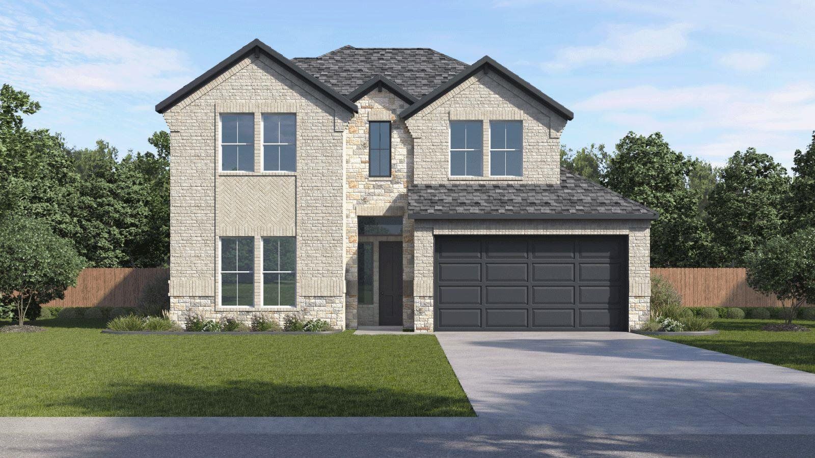 Front exterior of a new home in The Enclave at Bar W Ranch, Leander, TX, highlighting curb appeal (Image 1). Front exterior of a new home in The Enclave at Bar W Ranch, Leander, TX, highlighting curb appeal (Image 1).