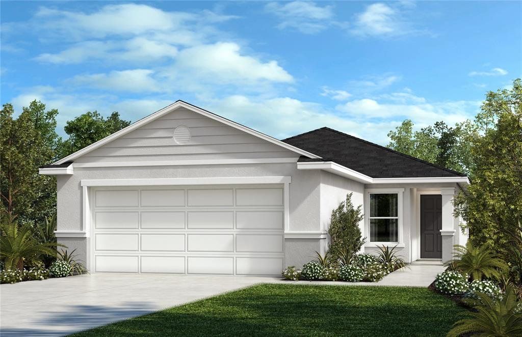 Front exterior of a new home in Cedar Crossings I, Haines City, FL, highlighting curb appeal (Image 1). Front exterior of a new home in Cedar Crossings I, Haines City, FL, highlighting curb appeal (Image 1).