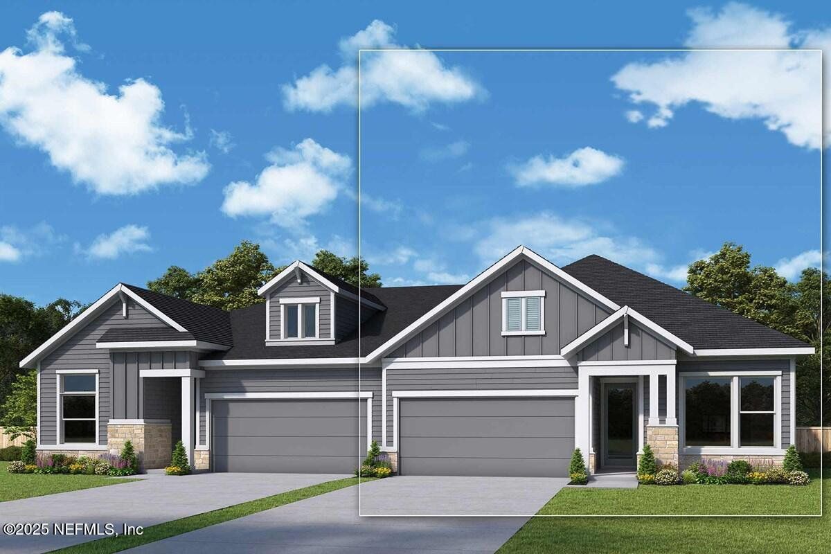 Front exterior of a new home in Crosswinds 40' Paired Villas, Nocatee, FL, highlighting curb appeal (Image 1). Front exterior of a new home in Crosswinds 40' Paired Villas, Nocatee, FL, highlighting curb appeal (Image 1).