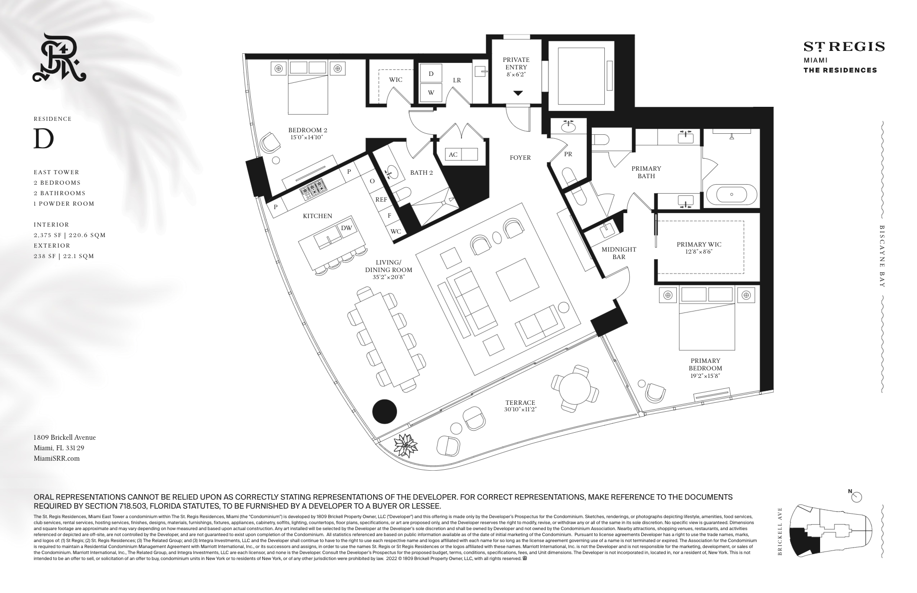 2D floor plan layout for the Residence D by Related Group in St. Regis Residences Brickell, Miami, FL (Image 1). 2D floor plan layout for the Residence D by Related Group in St. Regis Residences Brickell, Miami, FL (Image 1).