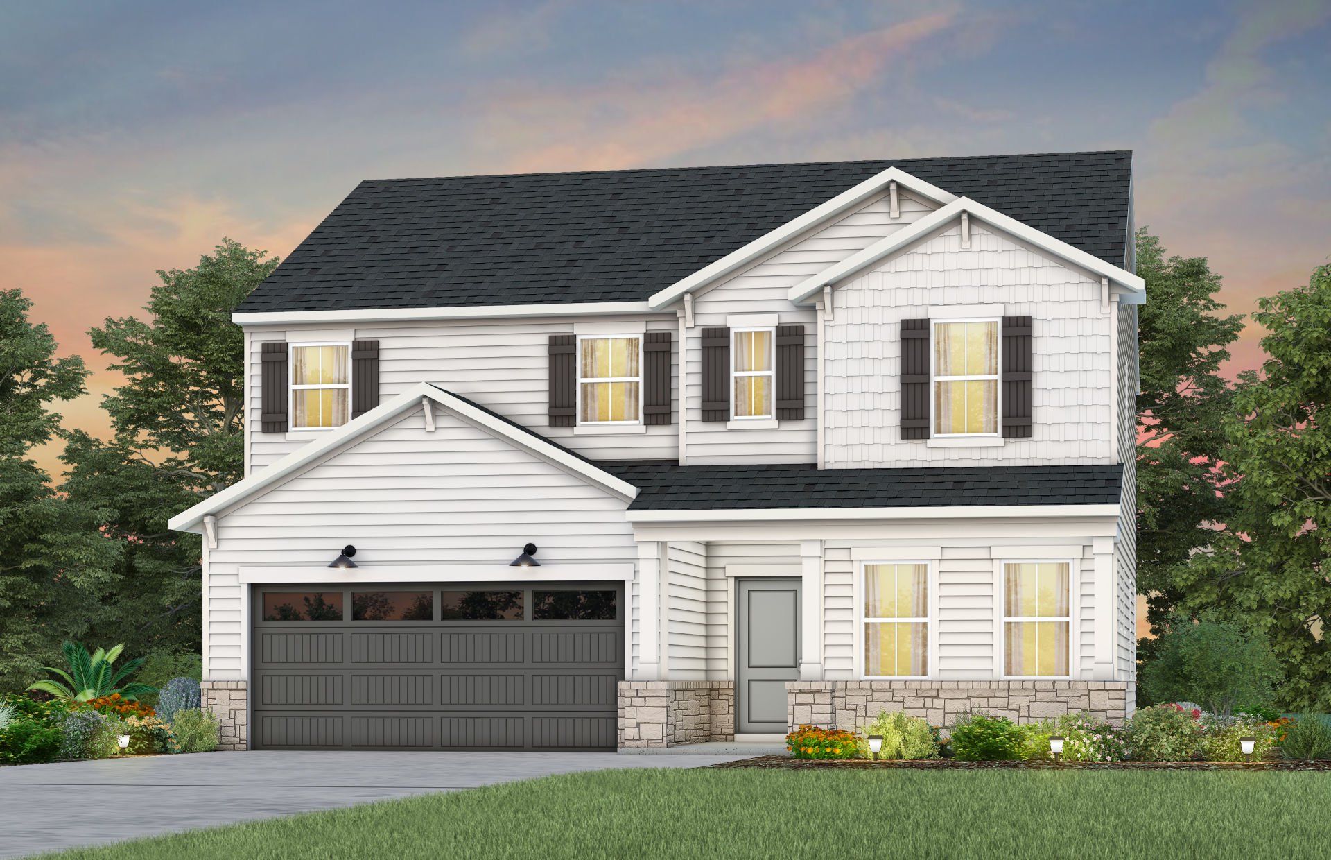 Front exterior of a new home in The Retreat at Carolina Ridge, Harrisburg, NC, highlighting curb appeal (Image 1). Front exterior of a new home in The Retreat at Carolina Ridge, Harrisburg, NC, highlighting curb appeal (Image 1).