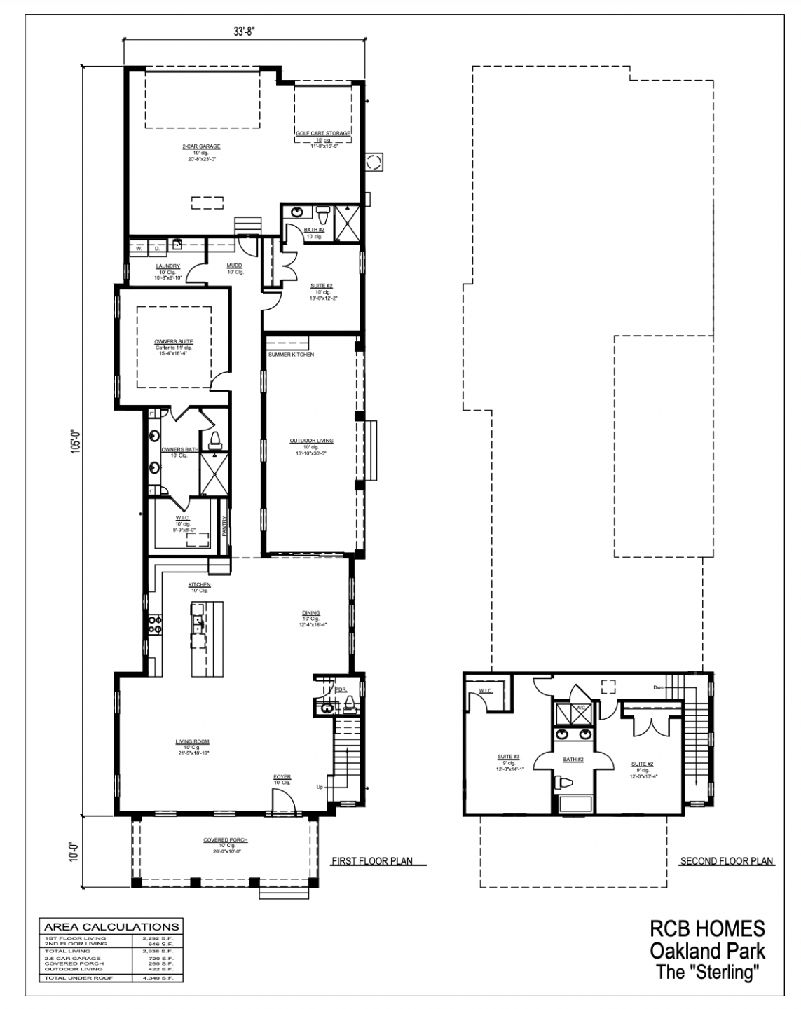 2D floor plan layout for the The Sterling by RCB Homes in Oakland Park, Winter Garden, FL (Image 1).