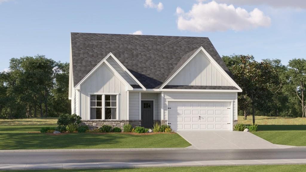 Front exterior of a new home in Candleberry Place, Sharpsburg, GA, highlighting curb appeal (Image 1).