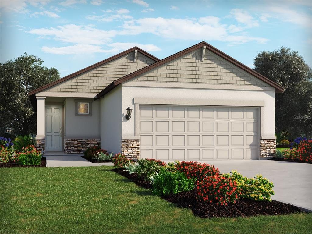 Front exterior of a new home in Two Rivers - Premier Series, Zephyrhills, FL, highlighting curb appeal (Image 1). Front exterior of a new home in Two Rivers - Premier Series, Zephyrhills, FL, highlighting curb appeal (Image 1).