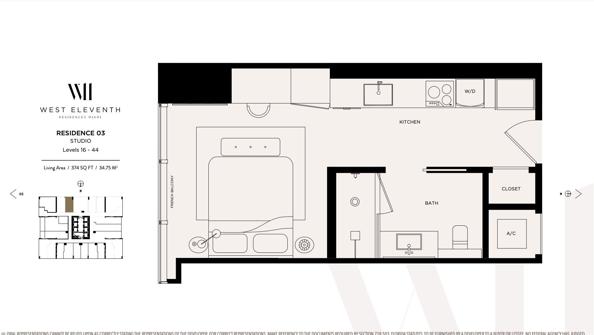 2D floor plan layout for the Residence 03 by Property Markets Group in West Eleventh Residences, Miami, FL (Image 1).
