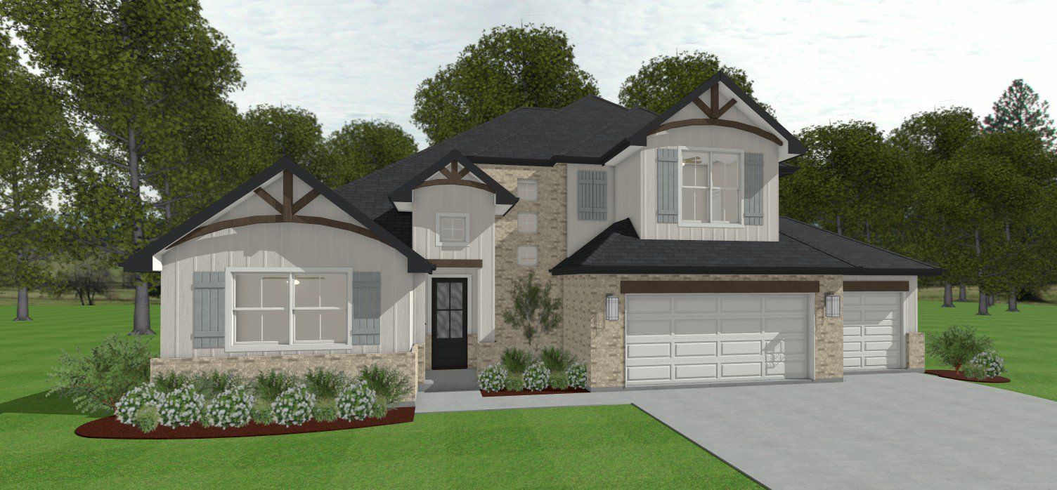 Front exterior of a new home in Stella Ranch, Bryan, TX, highlighting curb appeal (Image 1). Front exterior of a new home in Stella Ranch, Bryan, TX, highlighting curb appeal (Image 1).