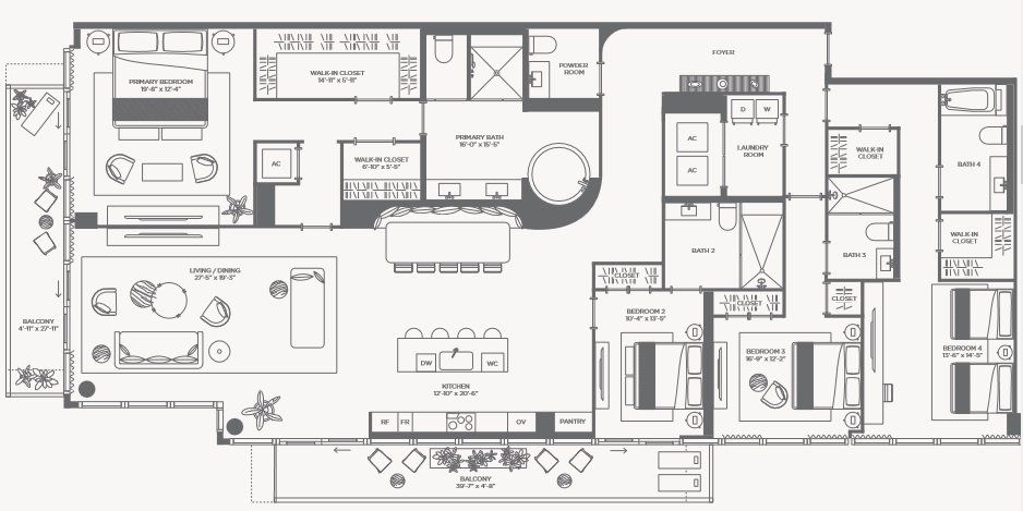2D floor plan layout for the RESIDENCE 04 by Terra Group in The WELL Bay Harbor Islands, Bay Harbor Islands, FL (Image 1). 2D floor plan layout for the RESIDENCE 04 by Terra Group in The WELL Bay Harbor Islands, Bay Harbor Islands, FL (Image 1).