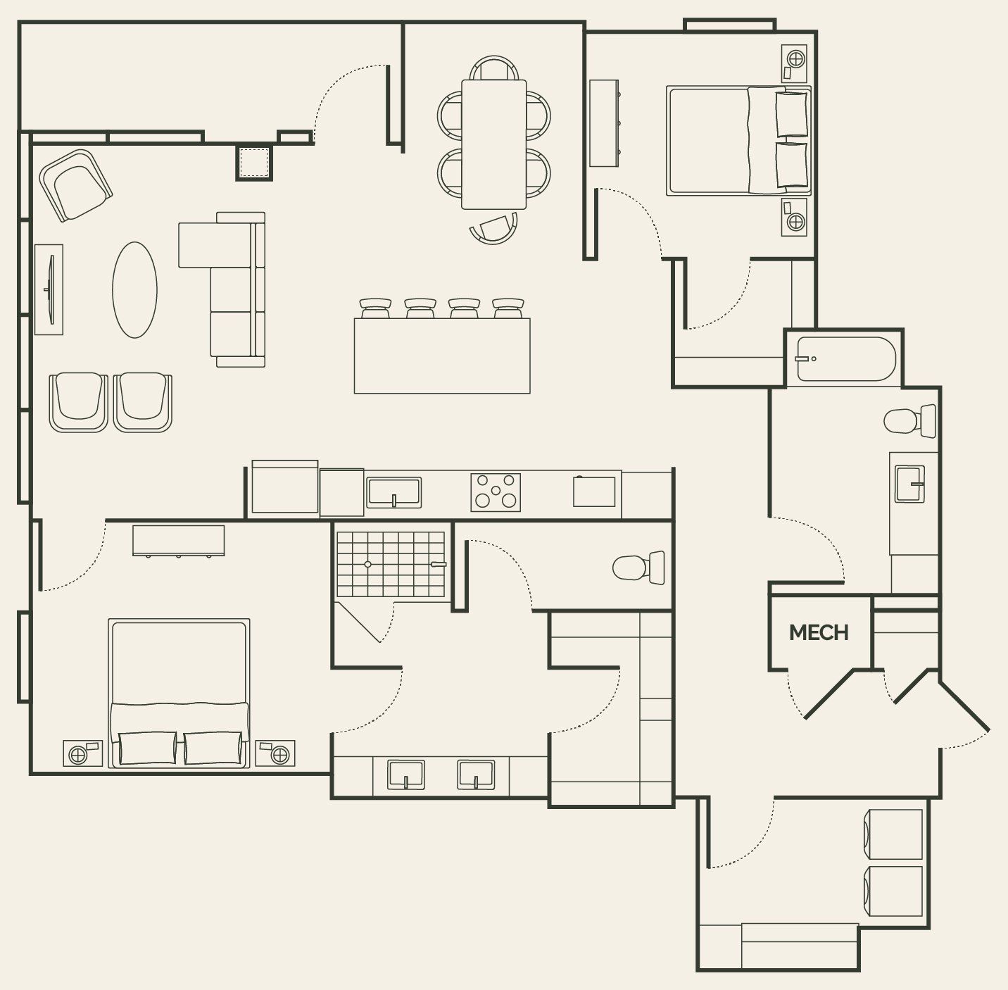 2D floor plan layout for the Vesper PH3 by Pearlstone Partners in Vesper, Austin, TX (Image 1). 2D floor plan layout for the Vesper PH3 by Pearlstone Partners in Vesper, Austin, TX (Image 1).