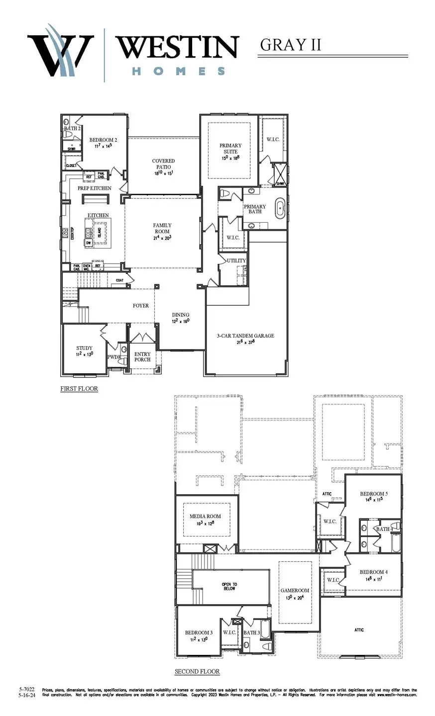 2D floor plan layout for the The Gray II by Westin Homes in Provence - 60', Austin, TX (Image 1).