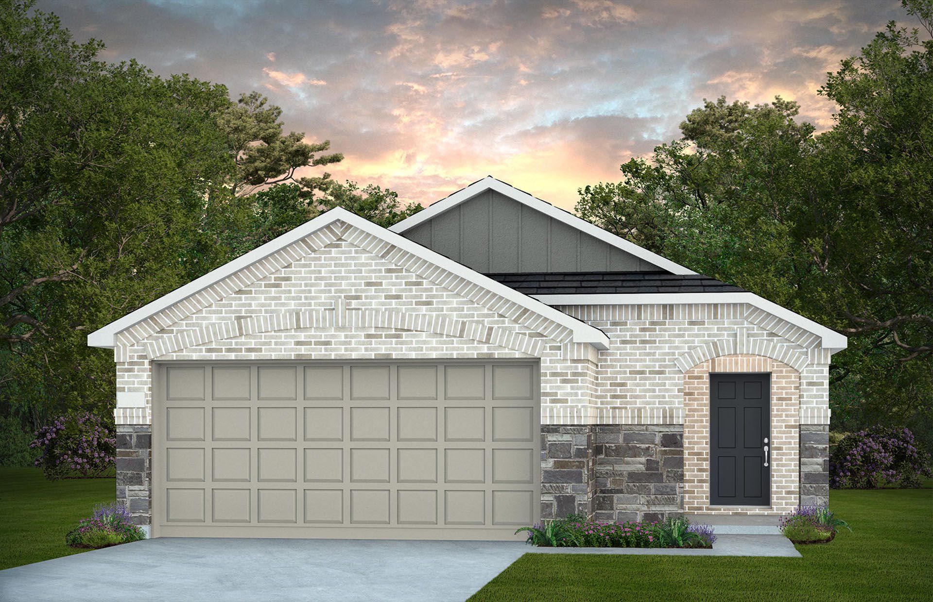 Front exterior of a new home in River Ranch, Dayton, TX, highlighting curb appeal (Image 1). Front exterior of a new home in River Ranch, Dayton, TX, highlighting curb appeal (Image 1).