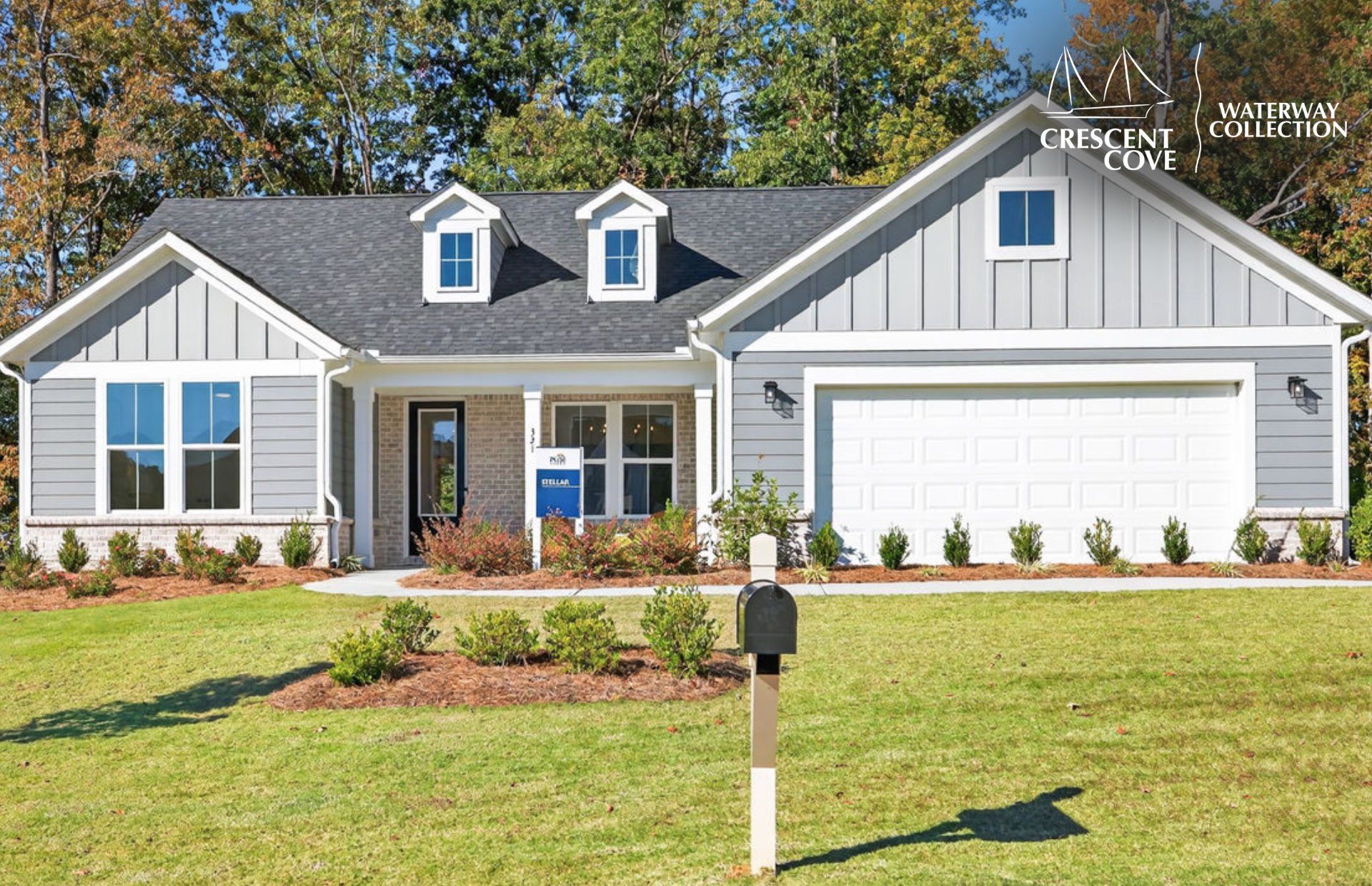 Front exterior of a new home in Crescent Cove, Myrtle Beach, SC, highlighting curb appeal (Image 1). Front exterior of a new home in Crescent Cove, Myrtle Beach, SC, highlighting curb appeal (Image 1).