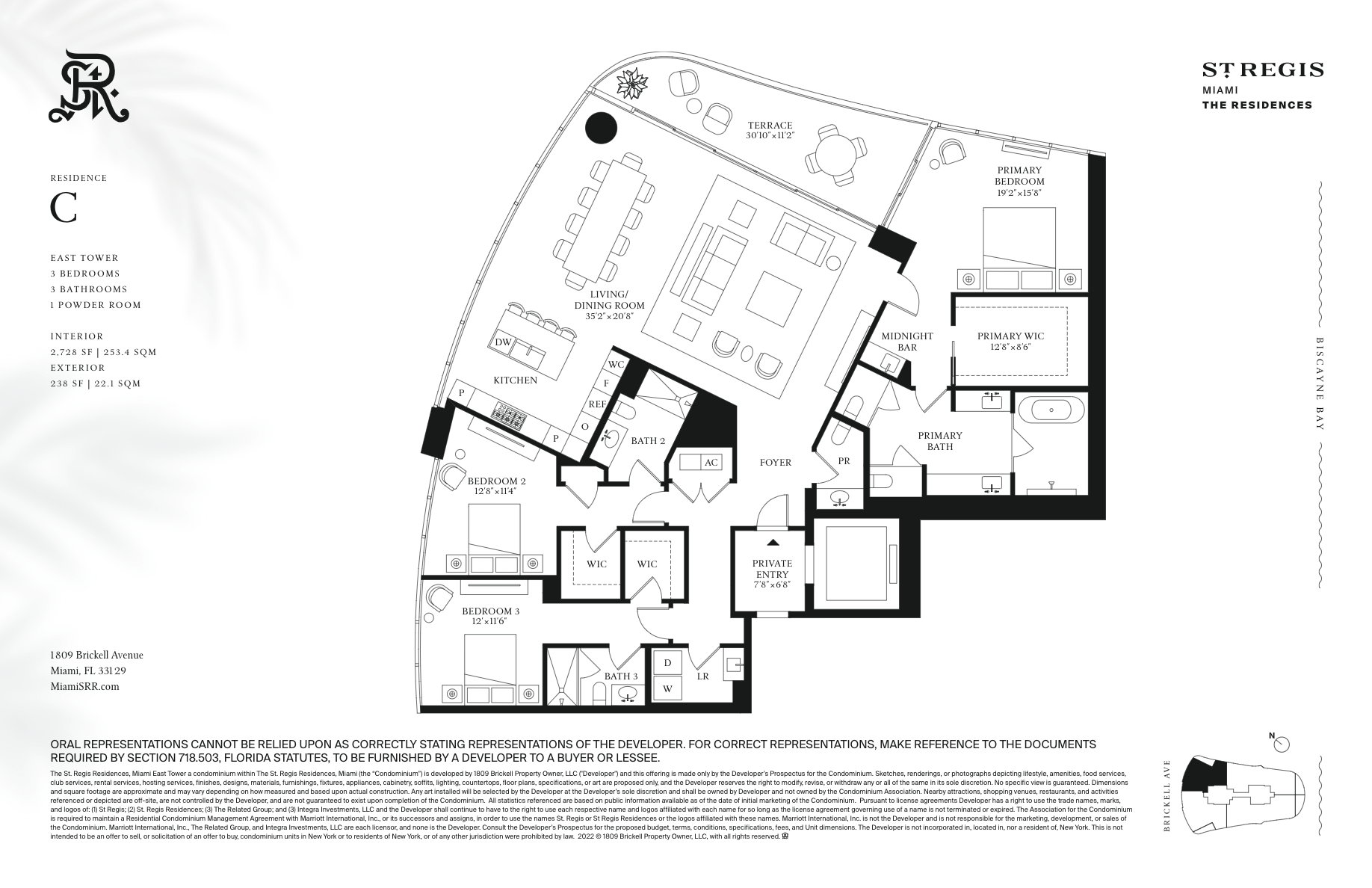 2D floor plan layout for the Residence C by Related Group in St. Regis Residences Brickell, Miami, FL (Image 1).