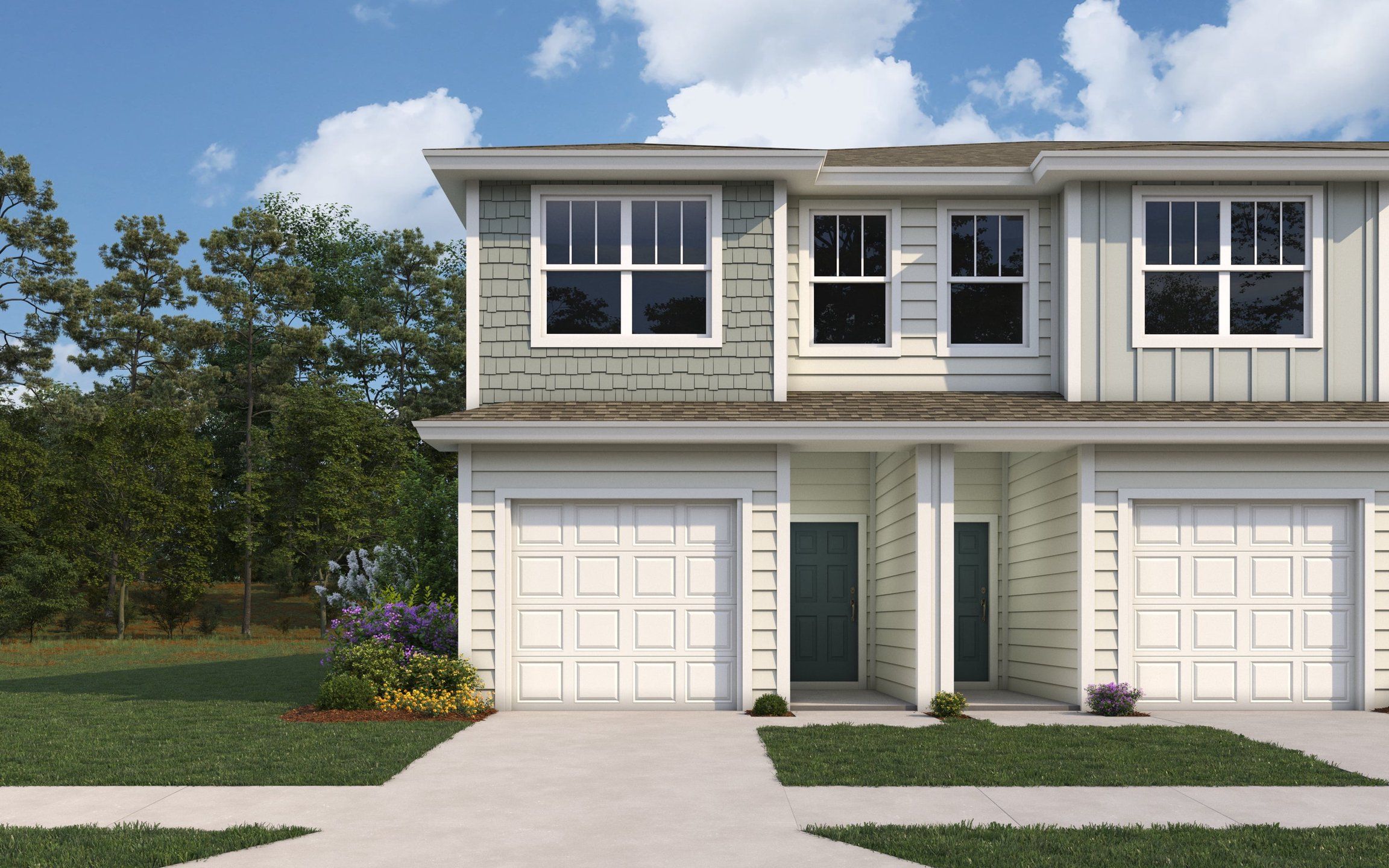 Front exterior of a new home in Deercreek Landing, Jacksonville, FL, highlighting curb appeal (Image 1). Front exterior of a new home in Deercreek Landing, Jacksonville, FL, highlighting curb appeal (Image 1).