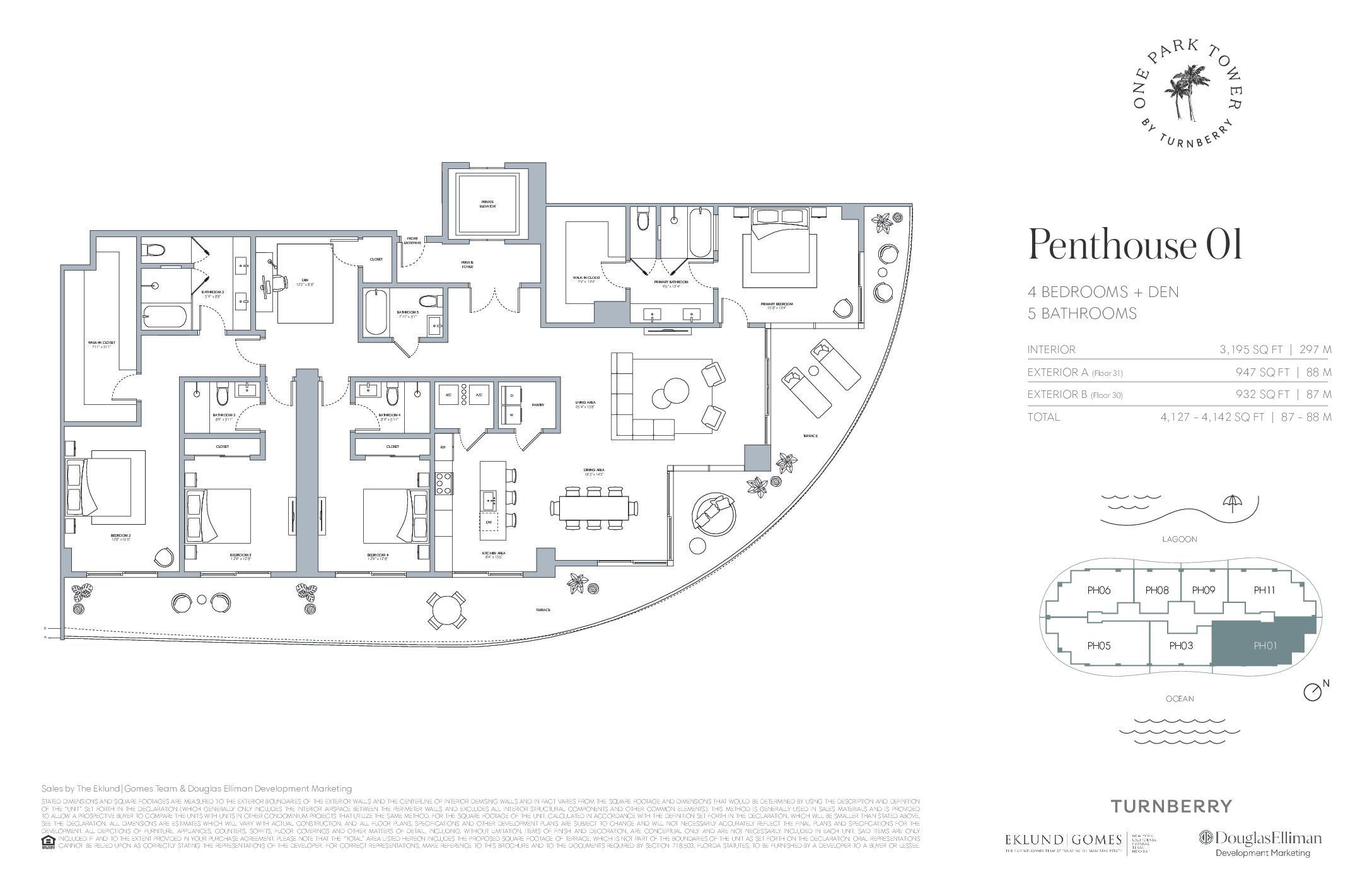 Image 1 representing the Penthouse 01 by Turnberry Associates in One Park Tower, Miami, FL.