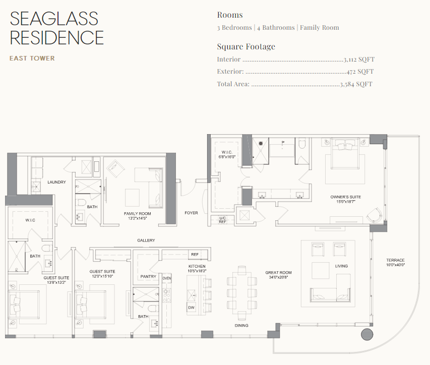 2D floor plan layout for the Seaglass by Kolter Urban in Selene Oceanfront Residences, Fort Lauderdale, FL (Image 1). 2D floor plan layout for the Seaglass by Kolter Urban in Selene Oceanfront Residences, Fort Lauderdale, FL (Image 1).
