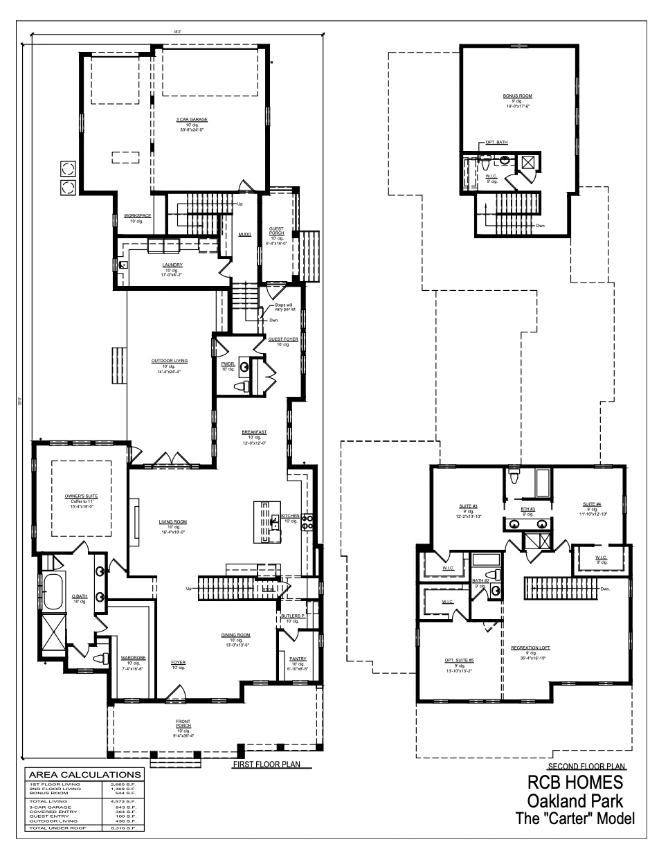 2D floor plan layout for the The Carter by RCB Homes in Oakland Park, Winter Garden, FL (Image 1).