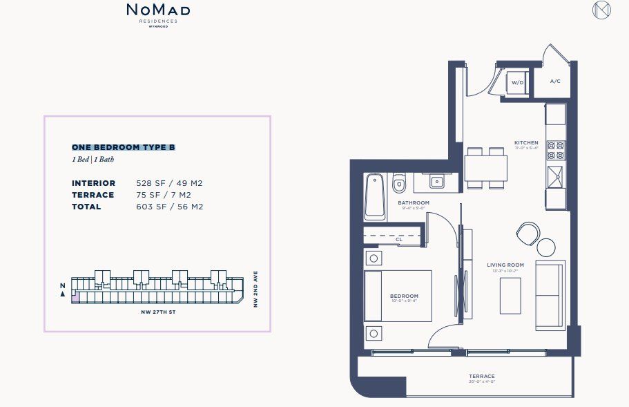 2D floor plan layout for the ONE BEDROOM TYPE B by Related Group in NoMad Residences, Miami, FL (Image 1). 2D floor plan layout for the ONE BEDROOM TYPE B by Related Group in NoMad Residences, Miami, FL (Image 1).