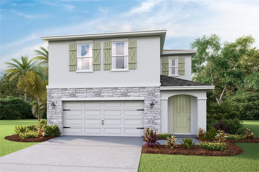 Front exterior of a new home in Farm at Varrea, Plant City, FL, highlighting curb appeal (Image 1). Front exterior of a new home in Farm at Varrea, Plant City, FL, highlighting curb appeal (Image 1).