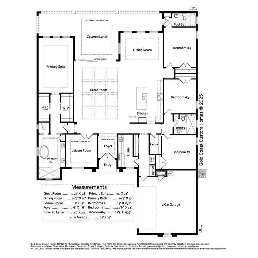 2D floor plan layout for the The Naples II by Gold Coast Custom Homes in The Conservatory, Palm Coast, FL (Image 1).