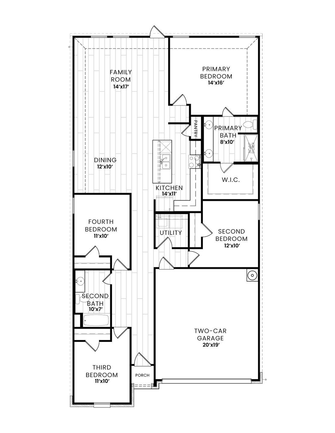 2D floor plan layout for the Cedar Plan by Dunhill Homes in Labein Villas, Greenville, TX (Image 1). 2D floor plan layout for the Cedar Plan by Dunhill Homes in Labein Villas, Greenville, TX (Image 1).