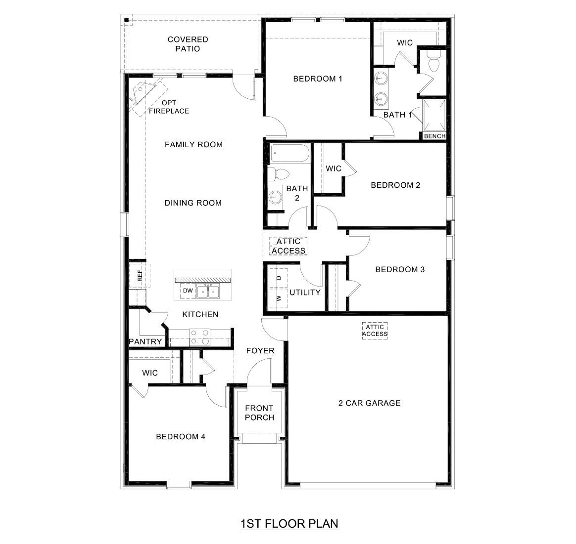 2D floor plan layout for the Everest by D.R. Horton in Winchester Crossing, Princeton, TX (Image 1).