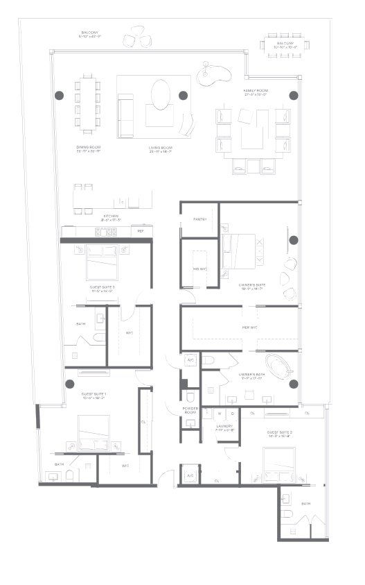 2D floor plan layout for the Residence 501 by Regency Development Group in La Maré Bay Harbor Islands Signature Collection, Bay Harbor Islands, FL (Image 1).
