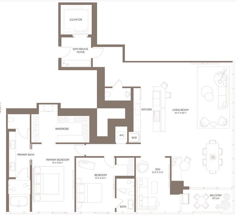 2D floor plan layout for the Residence 03 LVL 60-68 by Property Markets Group in Waldorf Astoria Residences Miami, Miami, FL (Image 1).