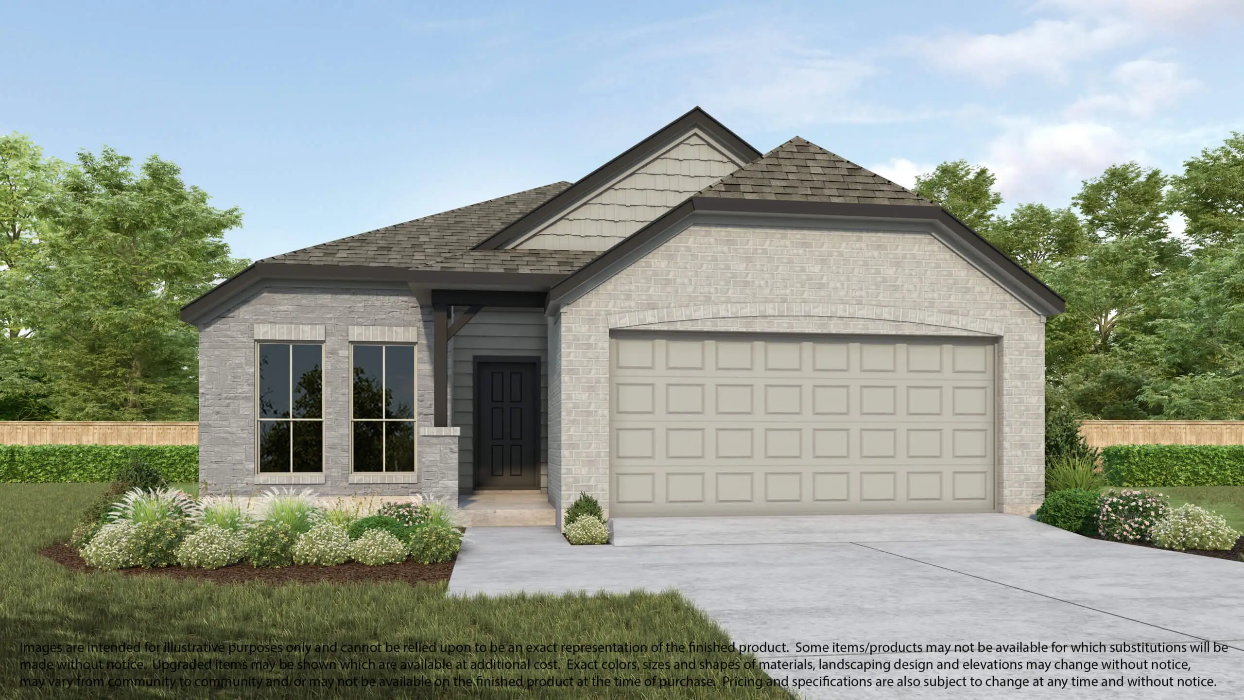 Front exterior of a new home in Huntington Place, Rosharon, TX, highlighting curb appeal (Image 1).