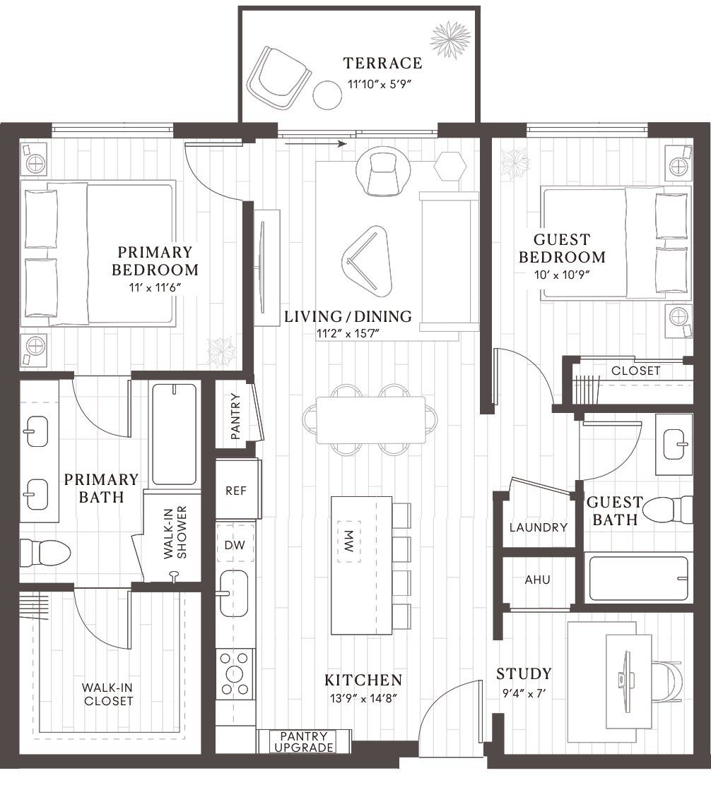 2D floor plan layout for the B3.2 Barton by Intracorp in Leland South Congress, Austin, TX (Image 1).