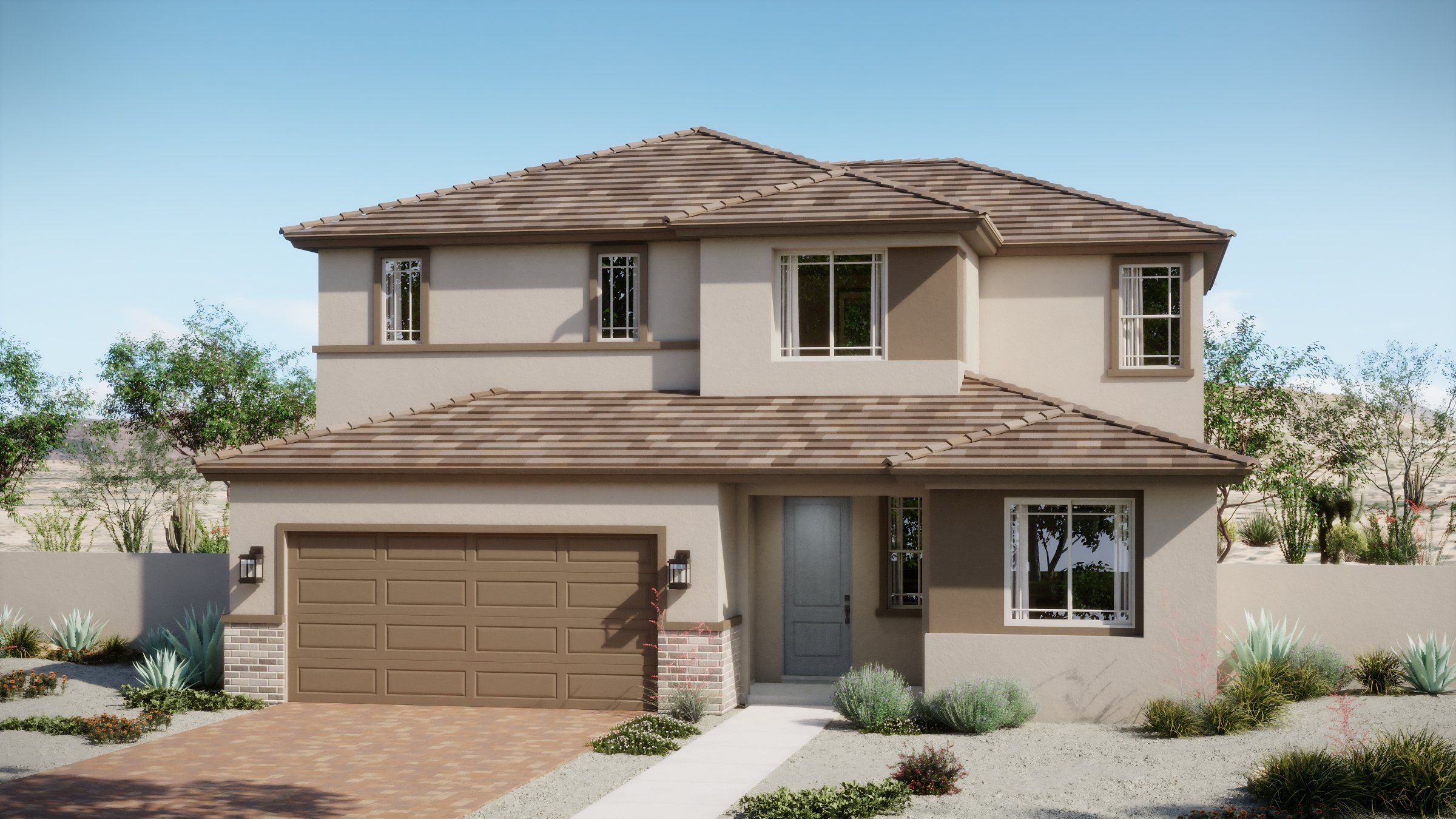 Front exterior of a new home in Trovita at Citrus Park, Goodyear, AZ, highlighting curb appeal (Image 1). Front exterior of a new home in Trovita at Citrus Park, Goodyear, AZ, highlighting curb appeal (Image 1).