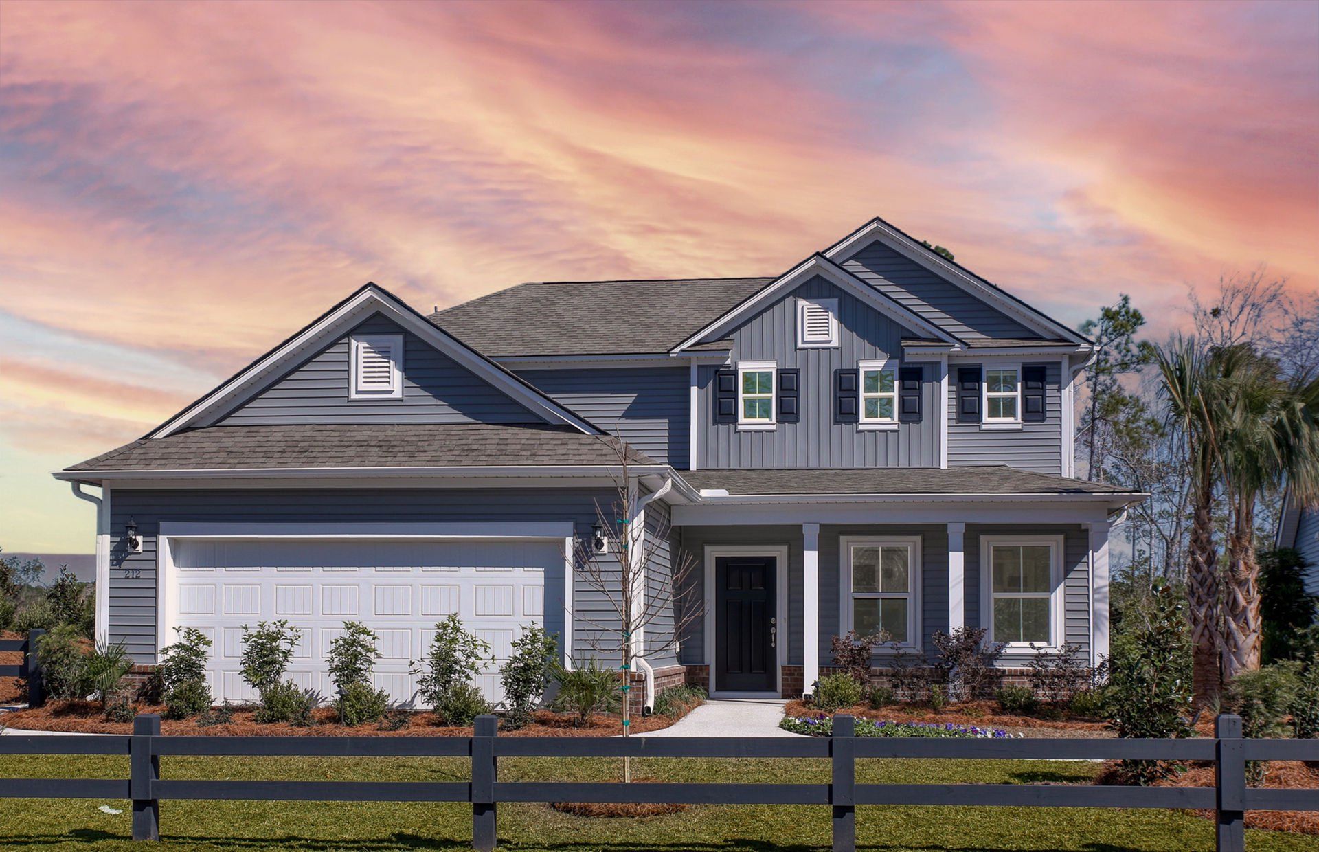 Front exterior of a new home in Waterways, Richmond Hill, GA, highlighting curb appeal (Image 1). Front exterior of a new home in Waterways, Richmond Hill, GA, highlighting curb appeal (Image 1).
