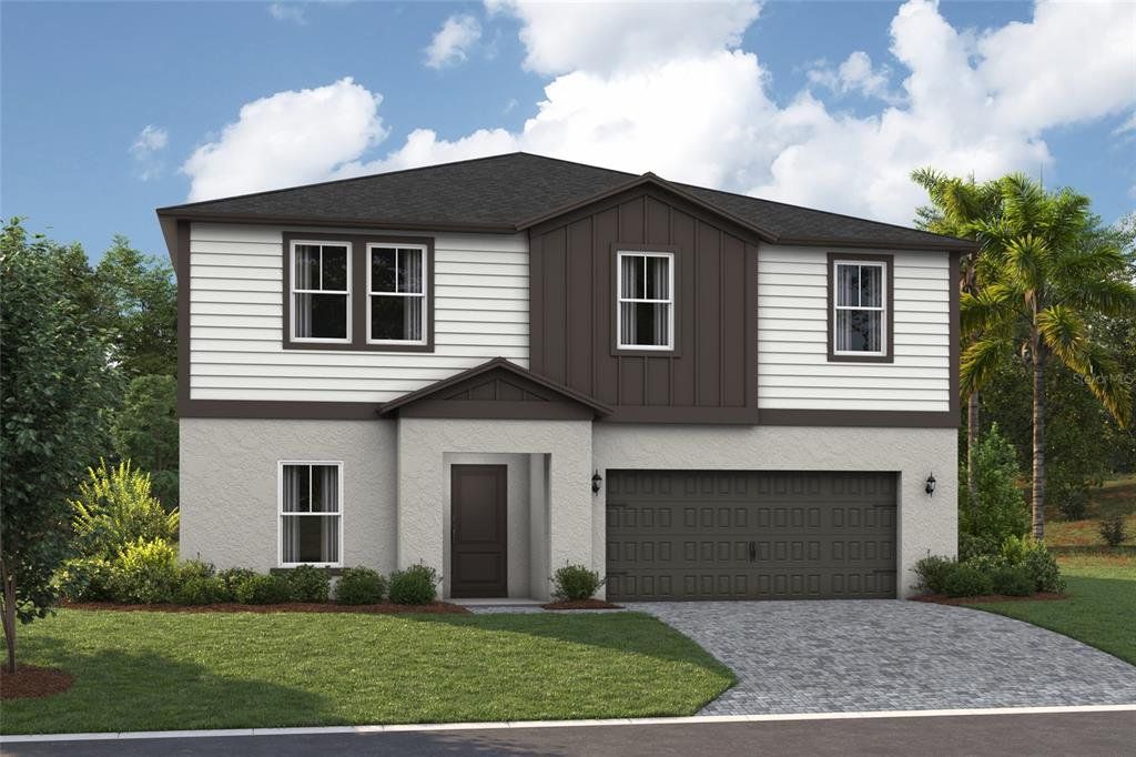 Front exterior of a new home in Two Rivers, Zephyrhills, FL, highlighting curb appeal (Image 1).
