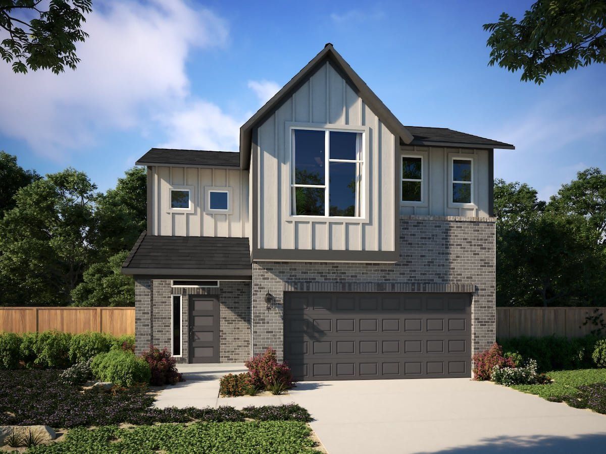 Front exterior of a new home in Saddle Ridge at Wildhorse Ranch, Manor, TX, highlighting curb appeal (Image 1). Front exterior of a new home in Saddle Ridge at Wildhorse Ranch, Manor, TX, highlighting curb appeal (Image 1).