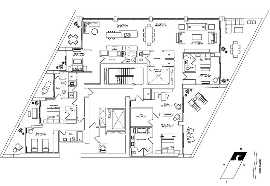 2D floor plan layout for the Model A3N by Fortune International Group in Jade Signature, Sunny Isles Beach, FL (Image 1).