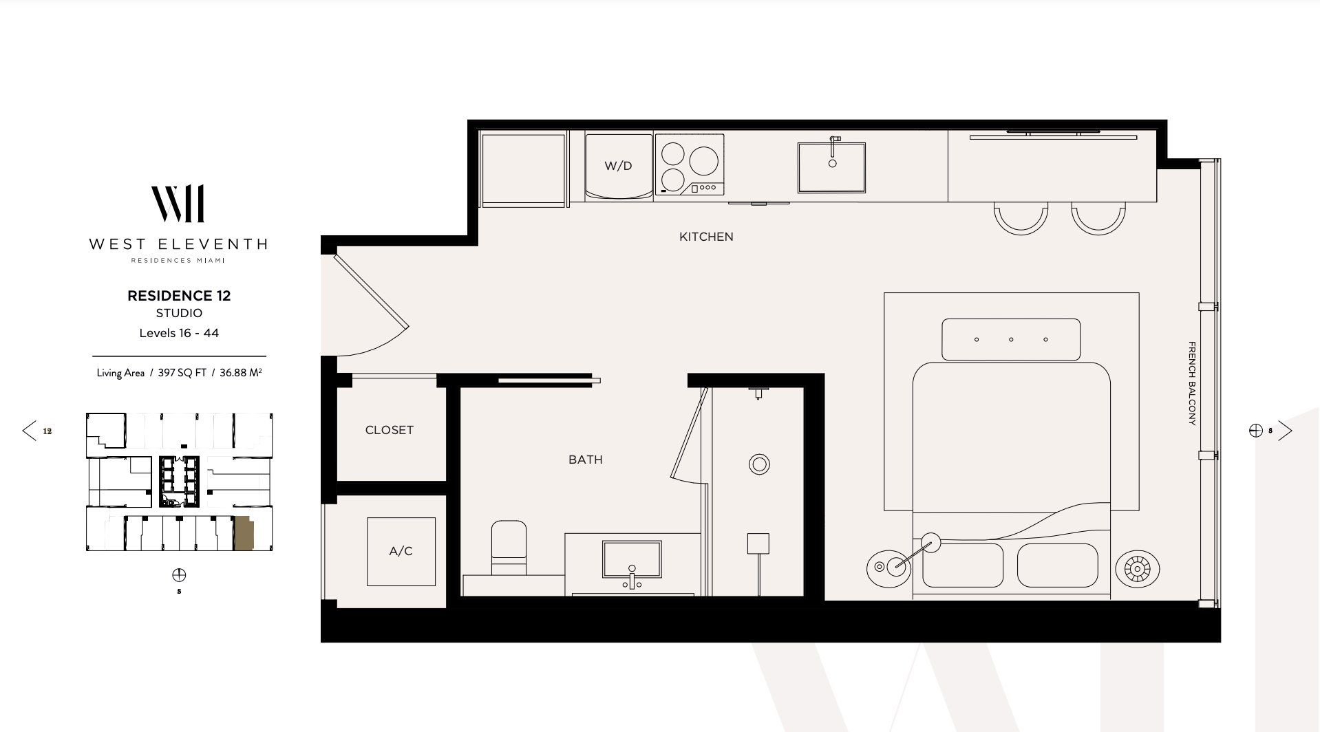 2D floor plan layout for the Residence 12 by Property Markets Group in West Eleventh Residences, Miami, FL (Image 1).