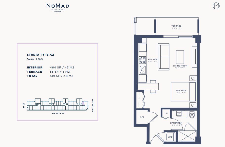 2D floor plan layout for the STUDIO TYPE A2 by Related Group in NoMad Residences, Miami, FL (Image 1). 2D floor plan layout for the STUDIO TYPE A2 by Related Group in NoMad Residences, Miami, FL (Image 1).