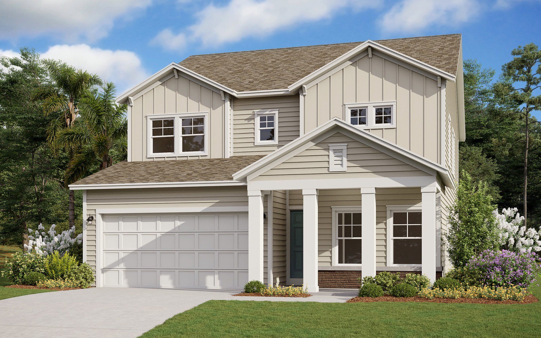 Front exterior of a new home in Wilford Preserve, Orange Park, FL, highlighting curb appeal (Image 1). Front exterior of a new home in Wilford Preserve, Orange Park, FL, highlighting curb appeal (Image 1).