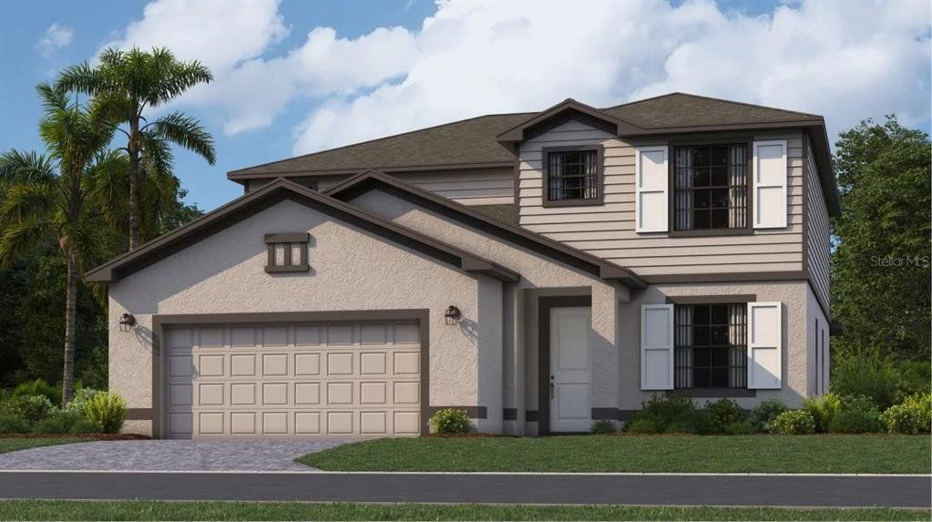Front exterior of a new home in Rye Ranch, Parrish, FL, highlighting curb appeal (Image 1). Front exterior of a new home in Rye Ranch, Parrish, FL, highlighting curb appeal (Image 1).