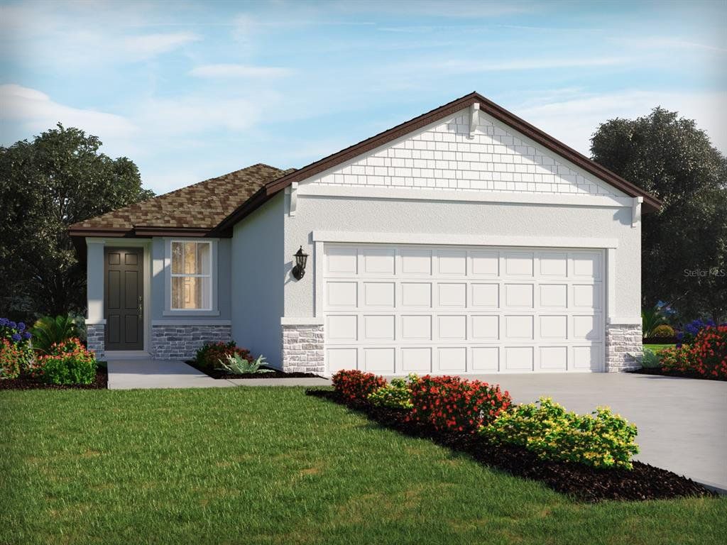 Front exterior of a new home in The Grove at Stuart Crossing - Premier Series, Bartow, FL, highlighting curb appeal (Image 1).