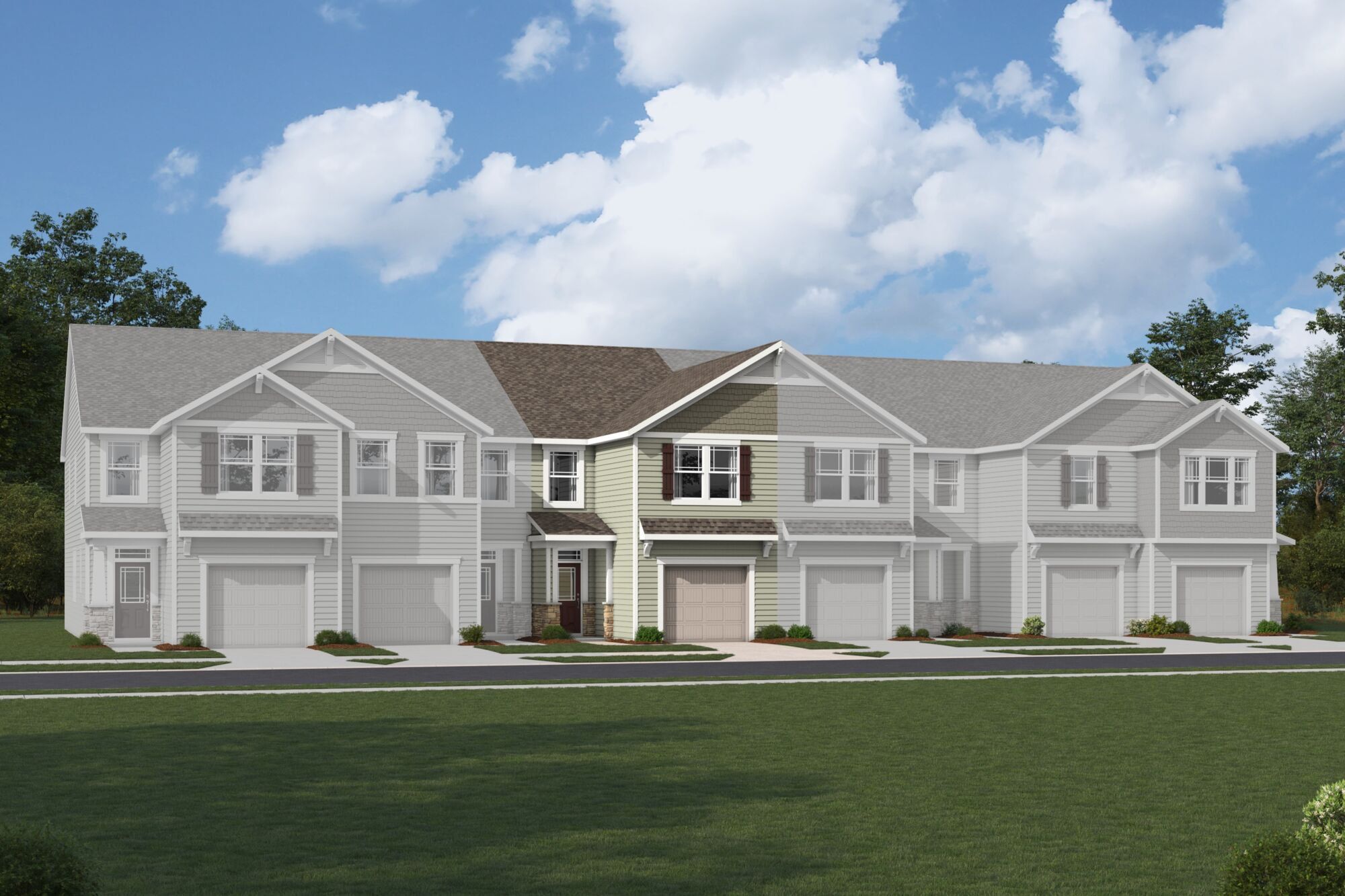 Front exterior of a new home in Hedgecliff Townes, Kannapolis, NC, highlighting curb appeal (Image 1).