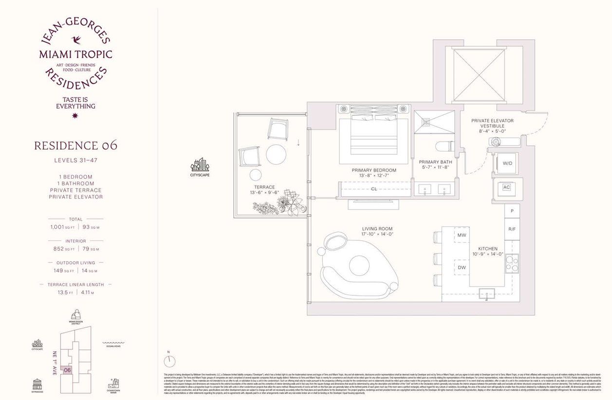 2D floor plan layout for the Residences 06 - Levels 31-47 by Terra Group in Miami Tropic, Miami, FL (Image 1).