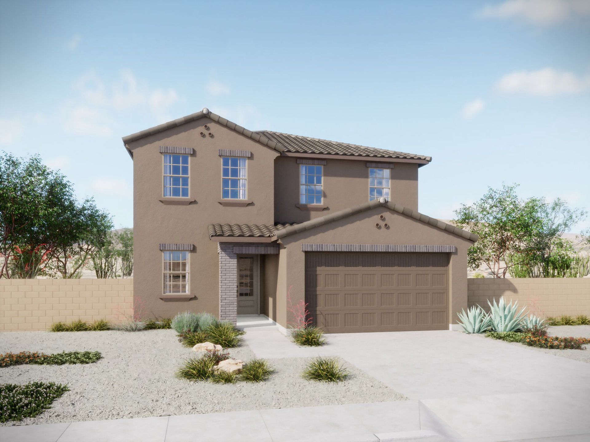 Front exterior of a new home in Silverbell Ridge, Marana, AZ, highlighting curb appeal (Image 1). Front exterior of a new home in Silverbell Ridge, Marana, AZ, highlighting curb appeal (Image 1).