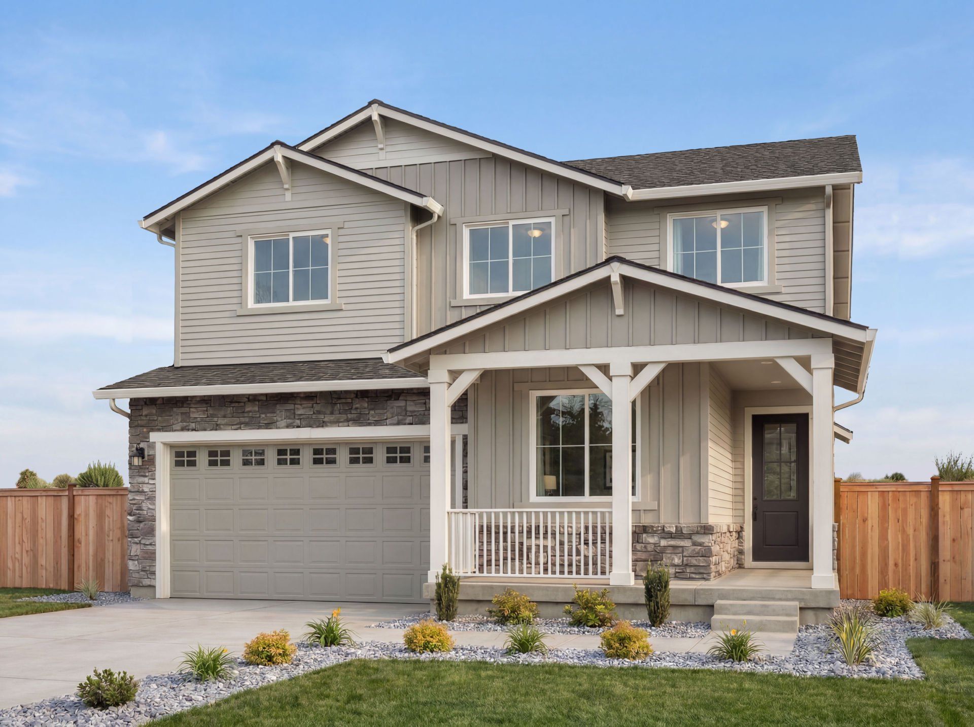 Front exterior of a new home in Overland Ranch, Aurora, CO, highlighting curb appeal (Image 1). Front exterior of a new home in Overland Ranch, Aurora, CO, highlighting curb appeal (Image 1).