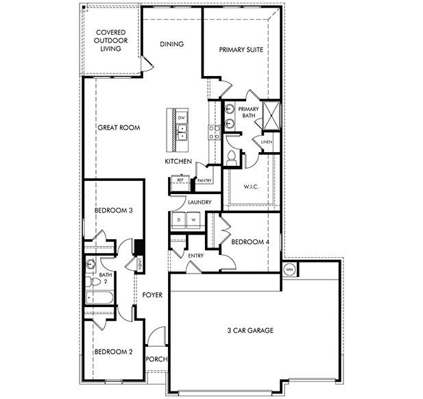 2D floor plan layout of this home in Creekfall, Burnet, TX (Image 1).
