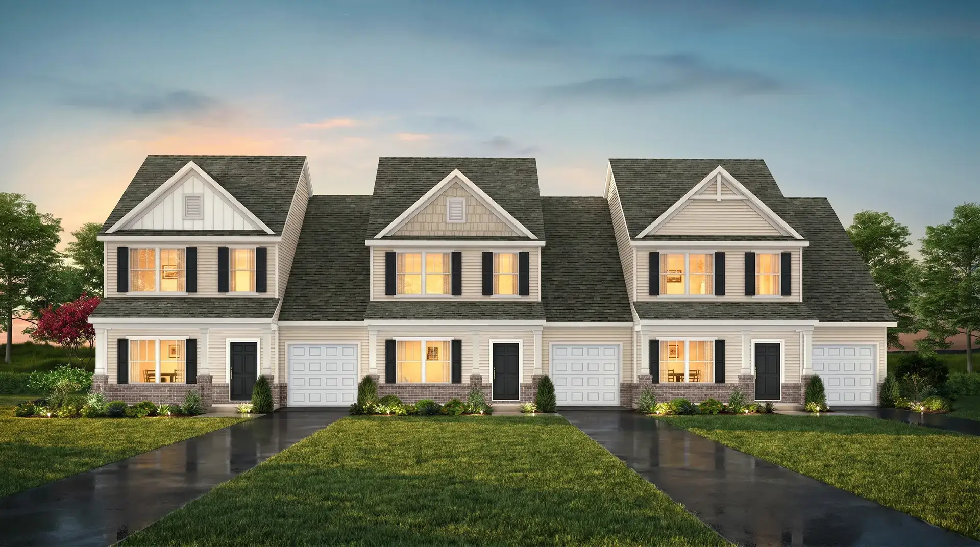 Front exterior of a new home in Edgewater - Cottage Towns, Lancaster, SC, highlighting curb appeal (Image 1). Front exterior of a new home in Edgewater - Cottage Towns, Lancaster, SC, highlighting curb appeal (Image 1).